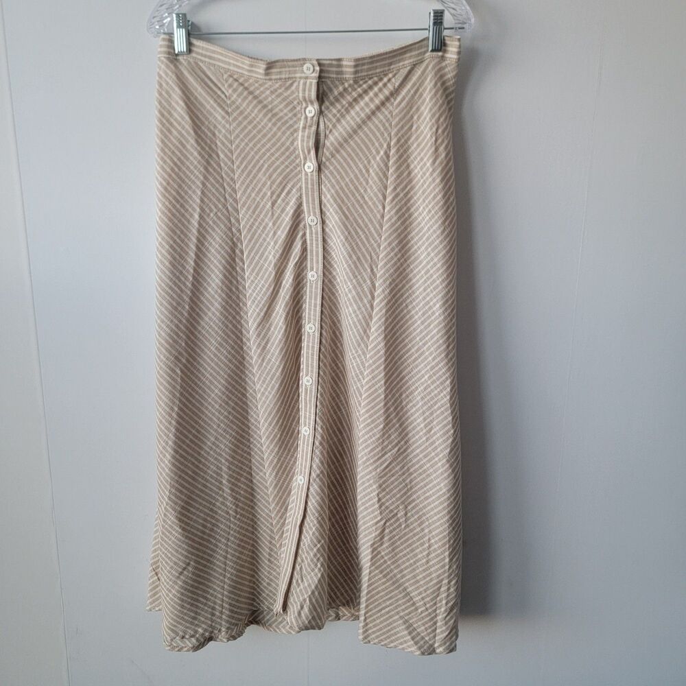 Max Studio womens striped button-front A-line midi skirt size L Elastic Waist‎